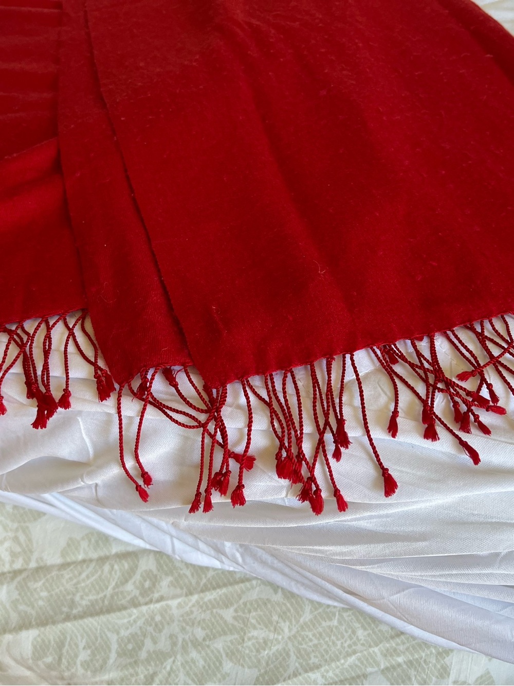 Red Pashmina Scarf with Fringe Trim - Picture 3 of 3